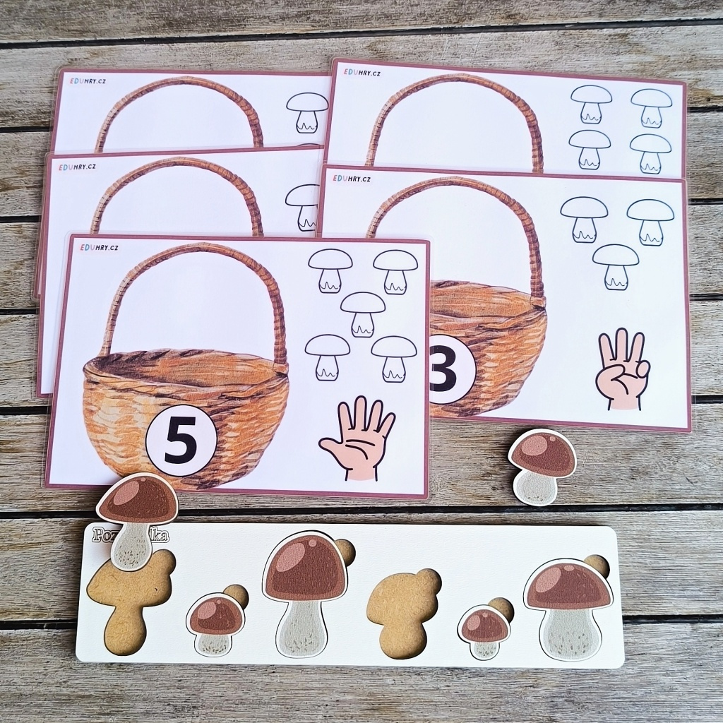 Hříbky - skládačka dřevěná velikosti aktivity počítání houby